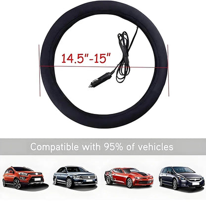 Heated Steering Wheel Cover for 14.5 to 15 Inch Wheels, 12V Plush Steering Wheel Warmer with Cigarette Lighter Plug, 1, 3, 5 or 10 Pack