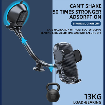 Flexible Long Arm Car Phone Mount with Suction Cup, Gooseneck Holder for Windshield or Dashboard