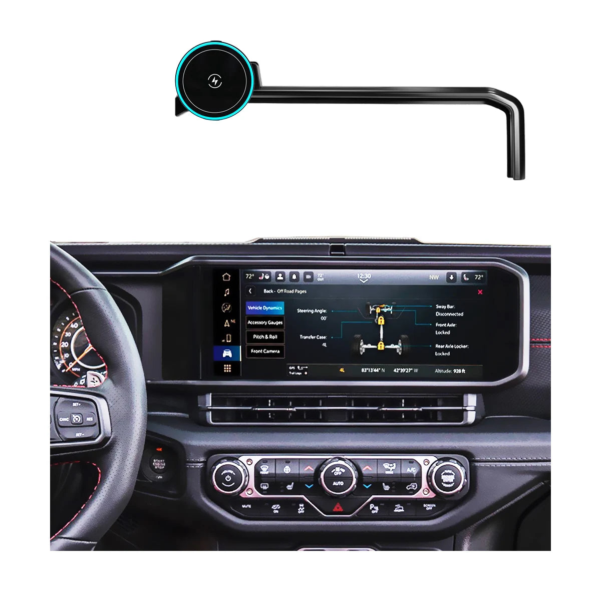 Screen Phone Mount for Jeep Wrangler 2024-2027 (JL), Clip-On Screen Base with 17 mm Ball, Gravity Holder or Wireless Charging Holder