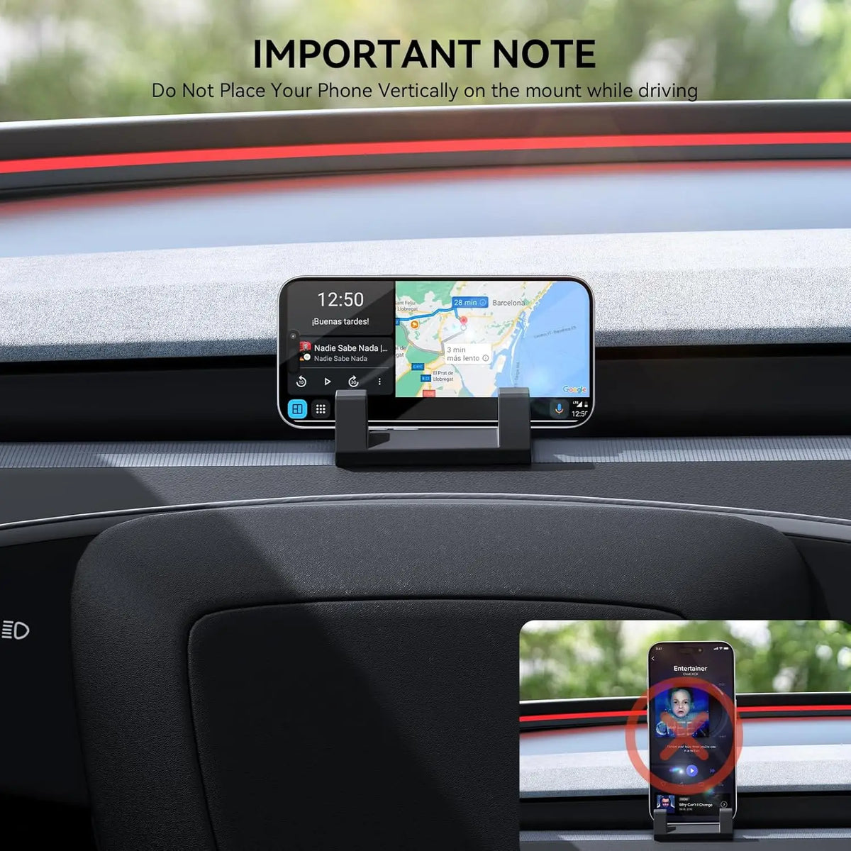 Silicone Air Vent Phone Mount for Tesla Model 3 and Model Y, Hook and Sunglass Holder, Fits Phones up to 0.5 in Thick, 2 Versions