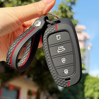 Key Fob Cover for Hyundai 2, 3, 4 and 5-Button Keys, Silicone Case with Red Line Design for Tucson (NX4), Sonata, Nexo and Azera