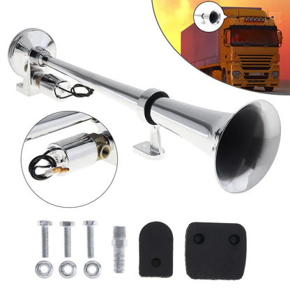 17 inch chrome single trumpet air horn with solenoid valve and mounting hardware