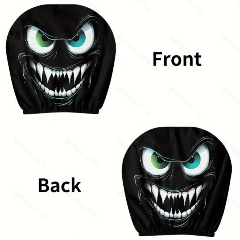 Halloween Funny Face Car Headrest Covers, Set of 2 Double-Sided Printed Polyester Covers, Easy to Wash, 17 Styles