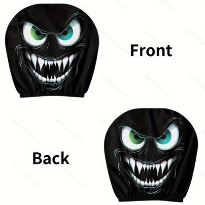 Halloween Funny Face Car Headrest Covers, Set of 2 Double-Sided Printed Polyester Covers, Easy to Wash, 17 Styles