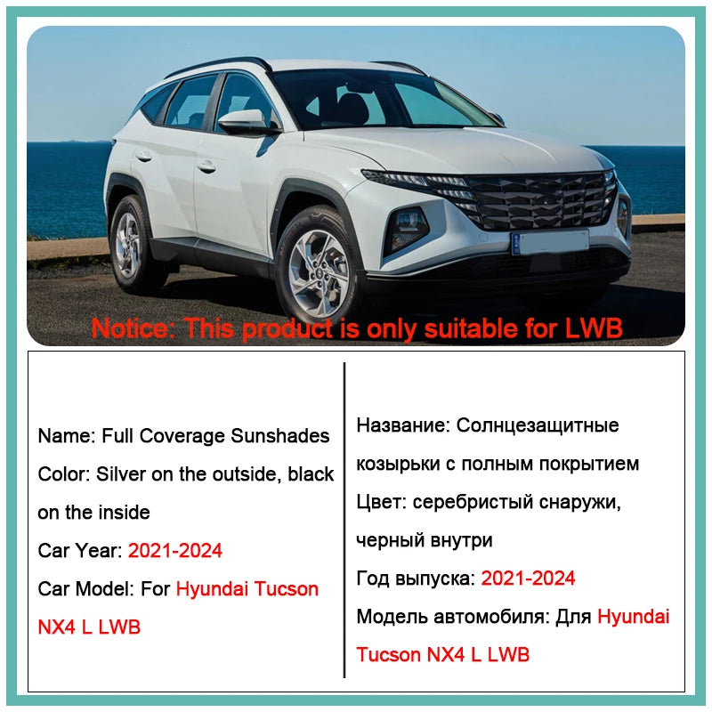 Full Coverage Sunshade Set for Hyundai Tucson 2022-2024 (NX4), Reflective Aluminum Foil for Windshield, Windows and Sunroof