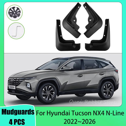 Mud Flaps for Hyundai Tucson 2022-2026 (NX4), TPE Splash Guards in 3 Versions: 2022-2024, 2025-2026 or N Line