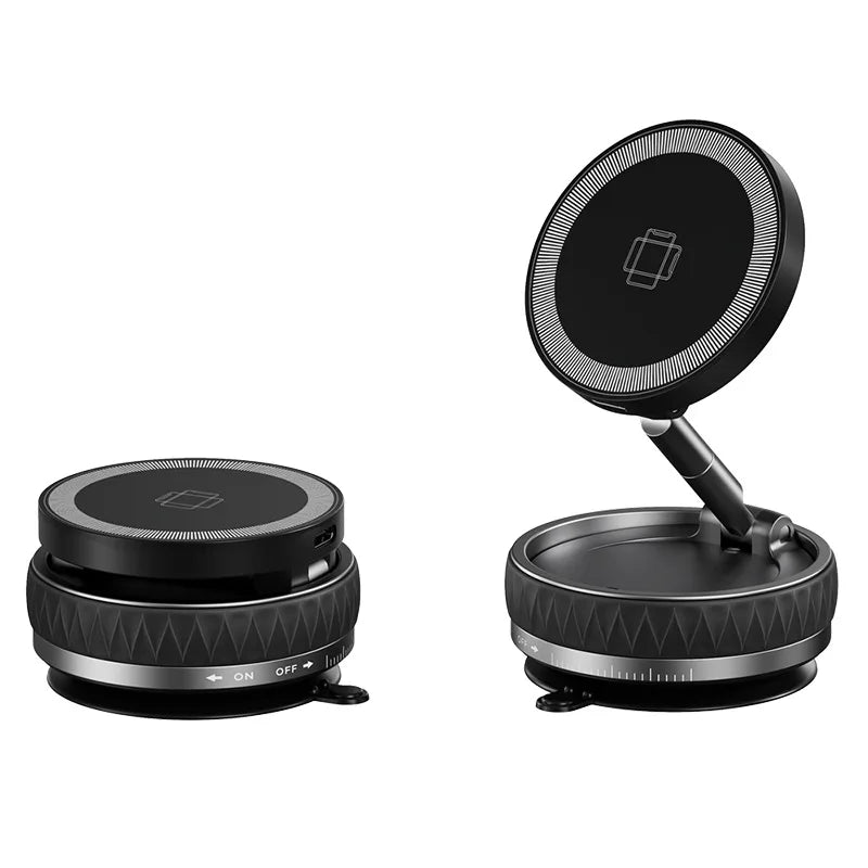 Magnetic Wireless Car Charger with Vacuum Suction Base, 15W Phone Mount with 360 Degree Rotation and RGB Light, 7 Models