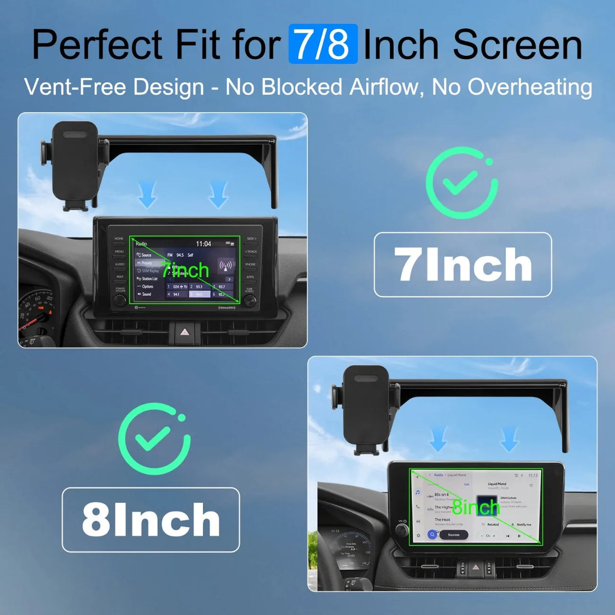 Phone Mount for Toyota RAV4 2019-2025, Screen Clip Holder for 7-Inch or 8-Inch Screens, 360-Degree Rotation, Tool-Free Install