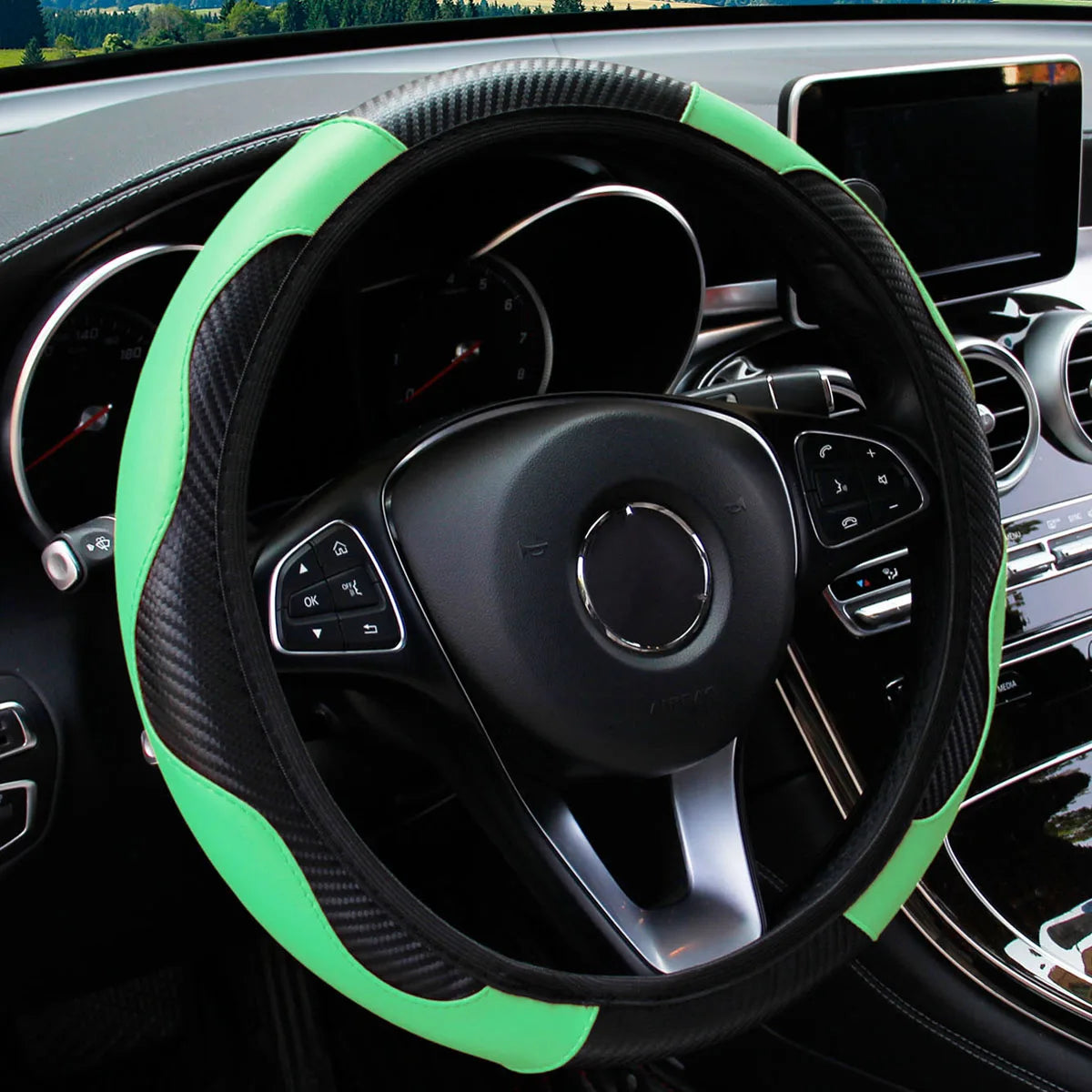 Green and black steering wheel cover