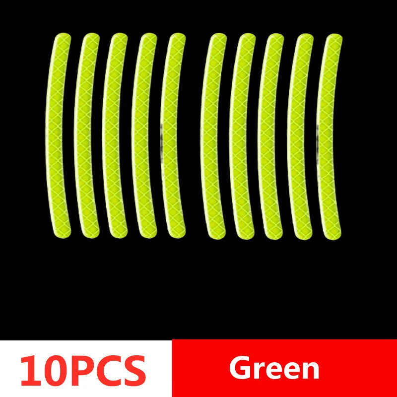 10 green reflective wheel rim strips