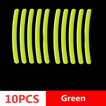 10 green reflective wheel rim strips