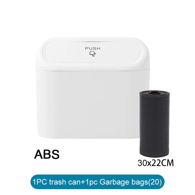 Mini Car Trash Can with Lid and Garbage Bags, Leak-Proof Small Bin for Door Pockets, Consoles and Desks, 4 Colors