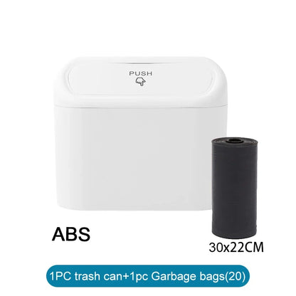 Mini Car Trash Can with Lid and Garbage Bags, Leak-Proof Small Bin for Door Pockets, Consoles and Desks, 4 Colors
