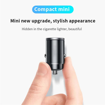 Mini Aluminum Car Charger, USB-C and USB Fast Charging up to 30W, Charges 2 Devices, Fits 12V and 24V Sockets