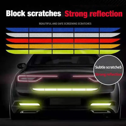 Reflective strip colors and a car rear bumper with a strip applied