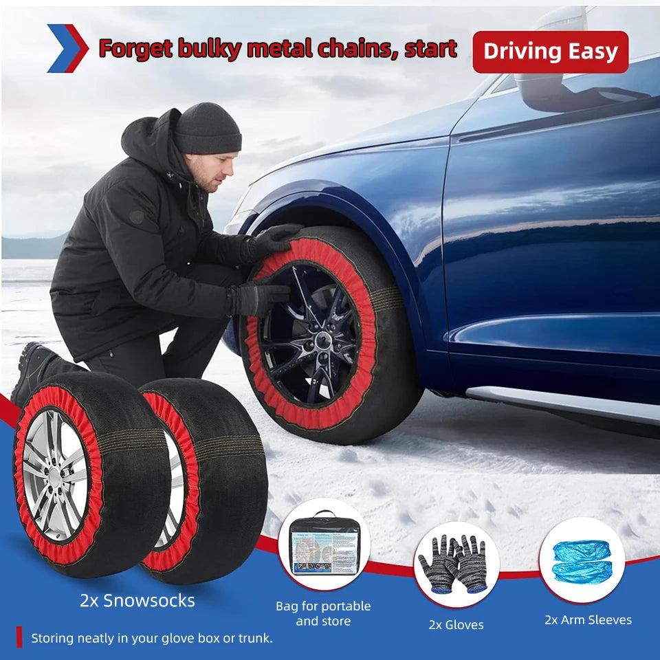 Installing a snow sock on a car tire
