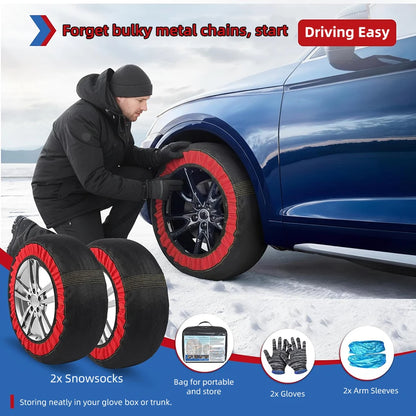 Installing a snow sock on a car tire