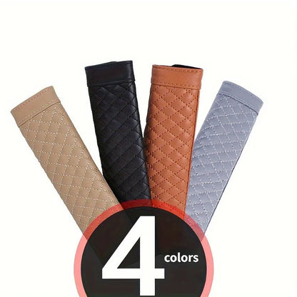 Embroidered Leather Seat Belt Shoulder Cover for Adults, Wear-Resistant with Anti-Slip Pads, Beige, Brown, Black or Gray