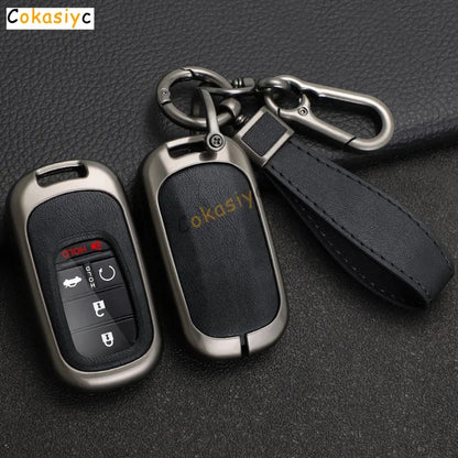 Key Fob Cover for Honda Civic 11th Gen Keyless Fobs, Alloy and Leather Case for 3, 4 and 5-Button Keys, 4 Colors