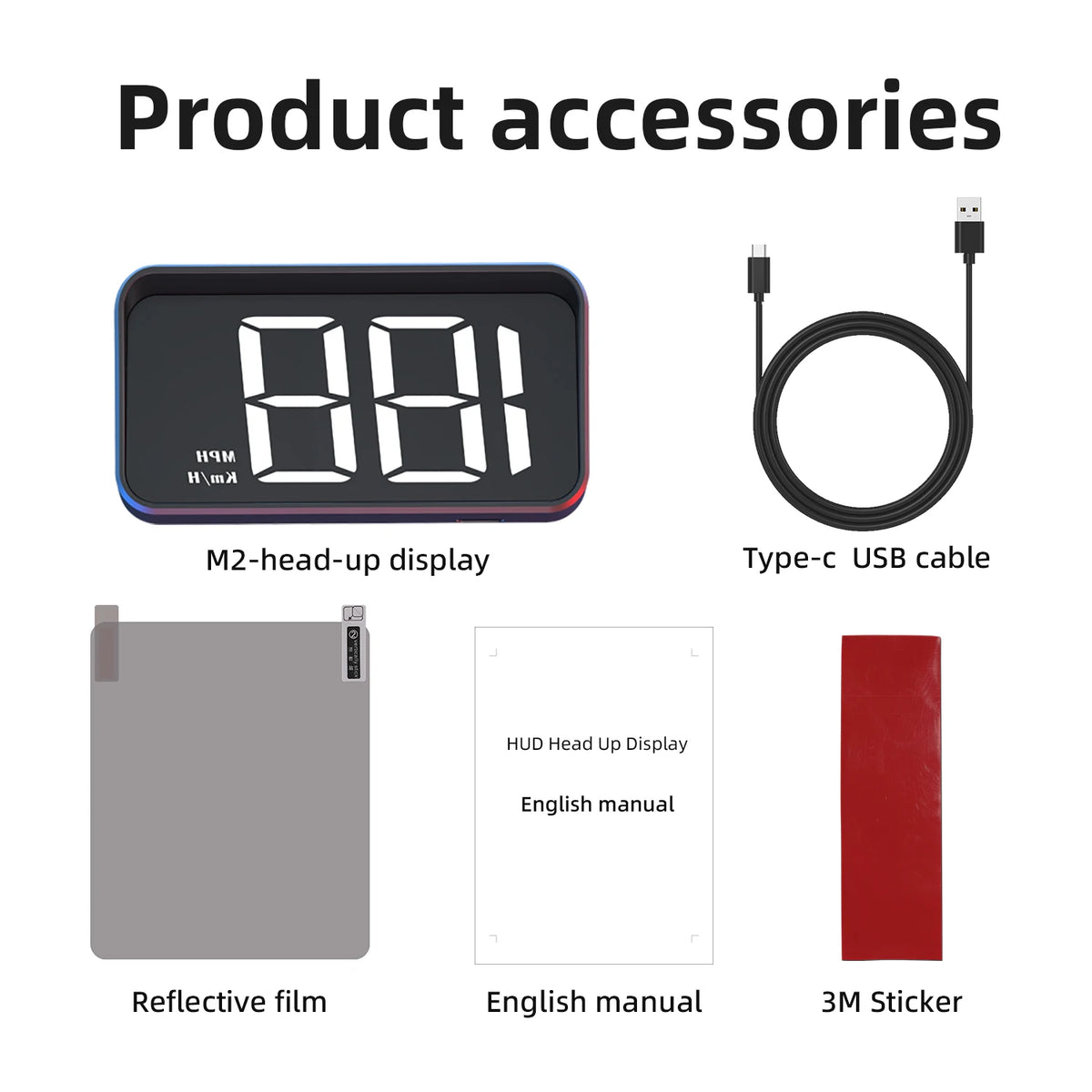 GPS Head Up Display, M2 Digital Speedometer in KM/H Only, OBD-II or 12V Socket Power, Overspeed Alarm, White or Green Display