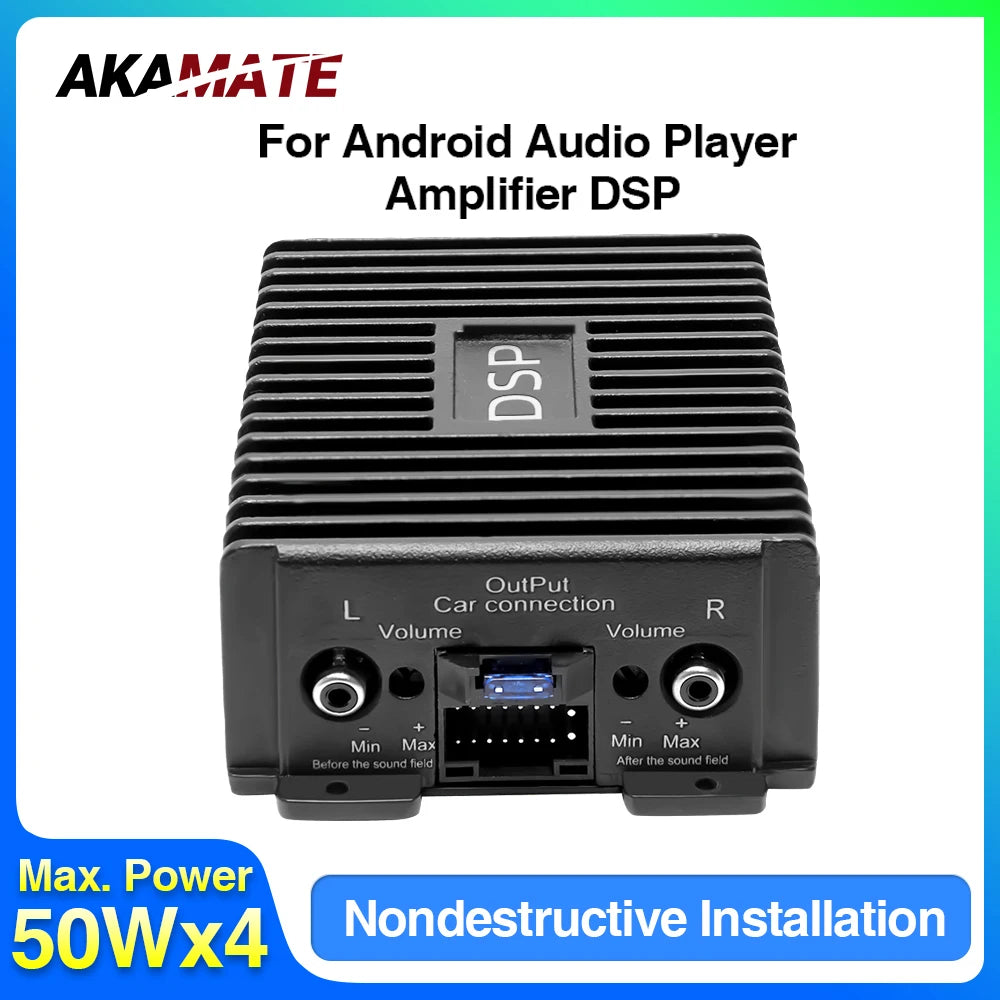 DSP amplifier for Android audio players, 50W x 4, with brand logo