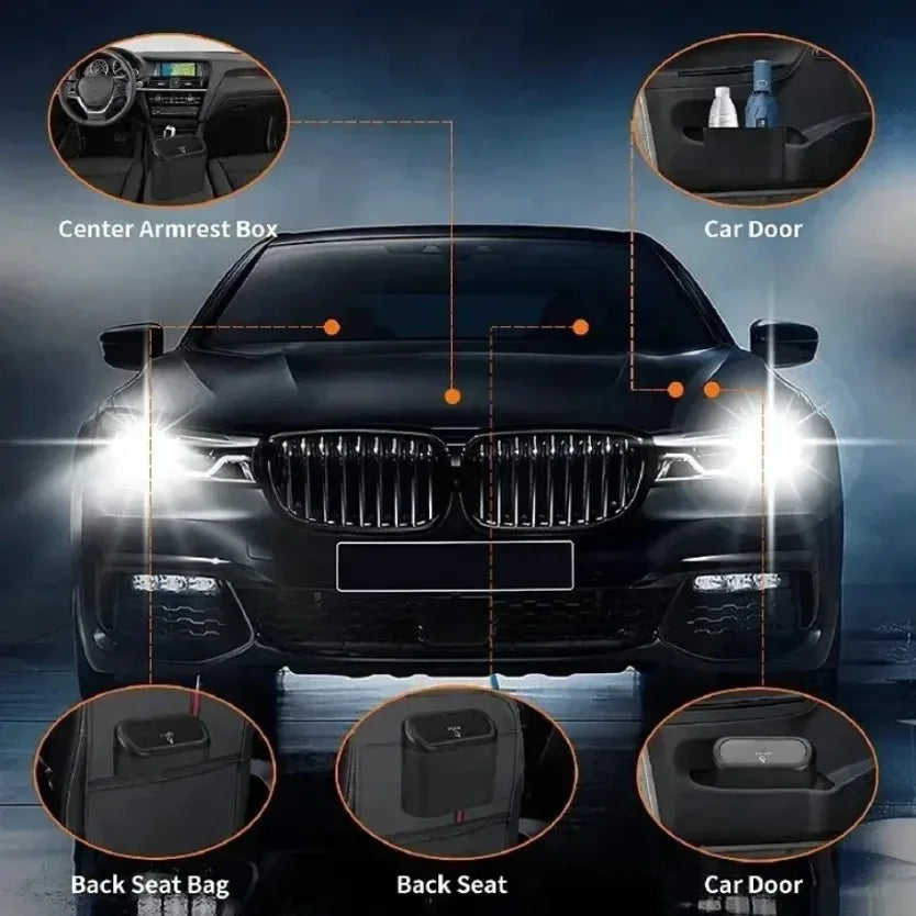 Car Trash Can with Lid and 3 Rolls of Garbage Bags, Fits the Door, Seat Back or Console Side, Also for Home and Office