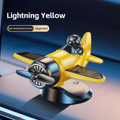 Solar Powered Airplane Dashboard Ornament, Light Activated Spinning Propeller, Vintage Aviator Car Decor, No Batteries Needed