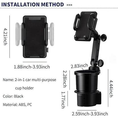 Cup Holder Expander with Phone Mount, 360 Degree Rotating Car Phone Holder on a Cup Holder Base, 2 Styles