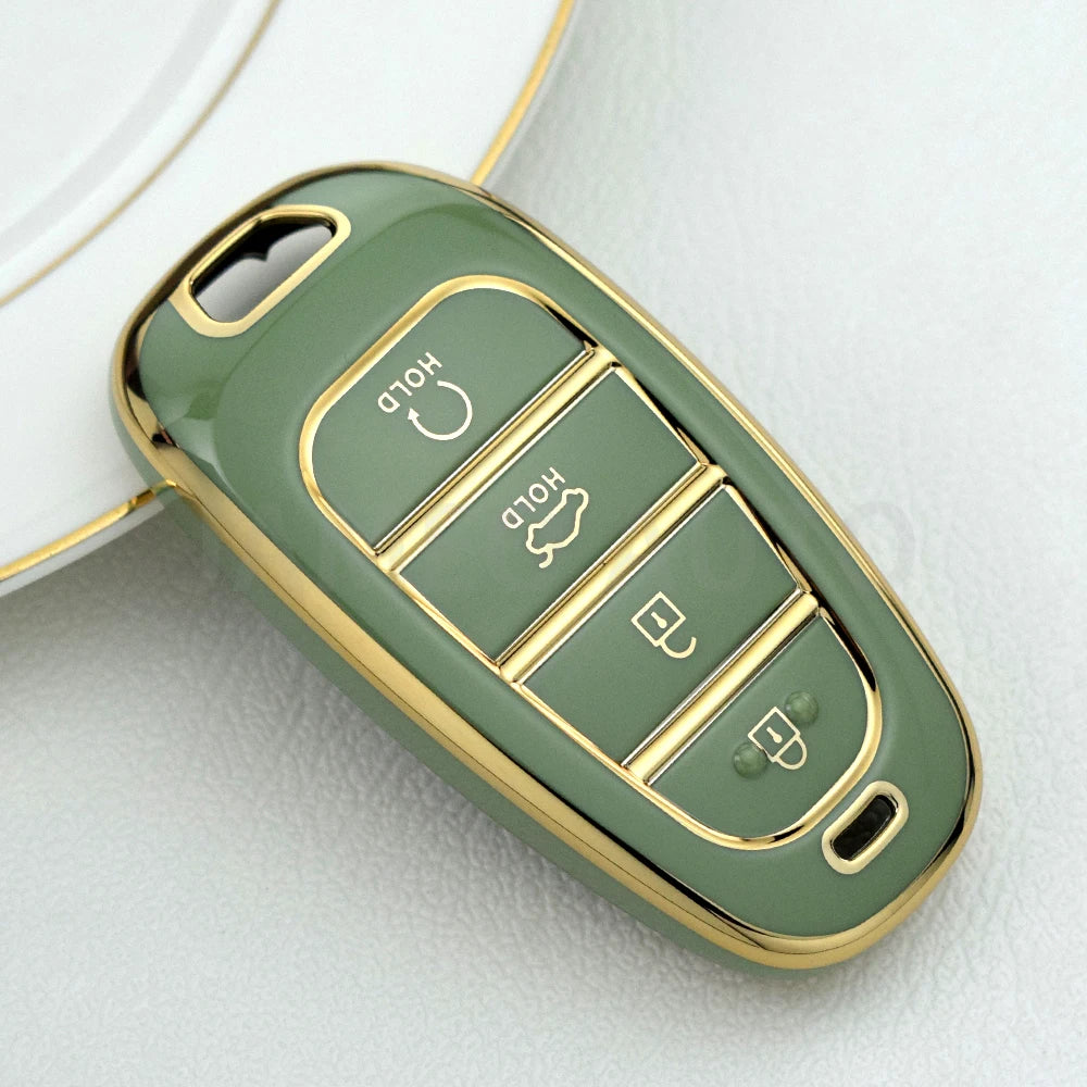 Key Fob Cover for Hyundai 4-Button Keys, Two-Tone TPU Case for Tucson (NX4), Santa Fe and Nexo, 8 Colors with Gold or Silver