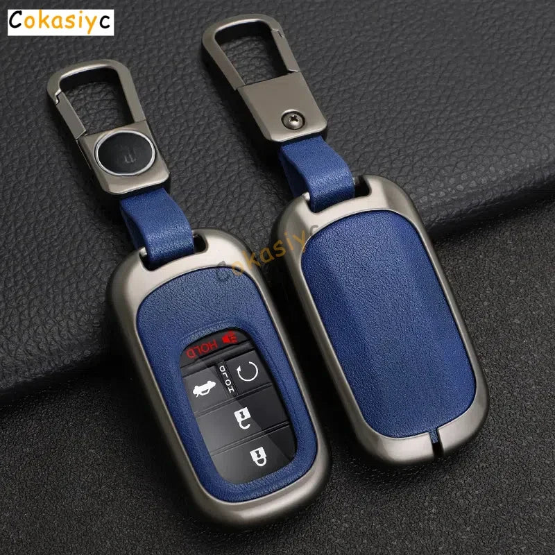Key Fob Cover for Honda Civic 11th Gen Keyless Fobs, Alloy and Leather Case for 3, 4 and 5-Button Keys, 4 Colors