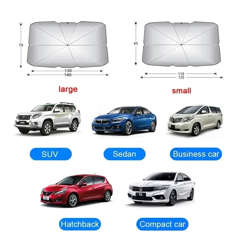 Car Windshield Sun Shade Umbrella, Foldable Reflective Sunshade with Storage Case, 2 Sizes