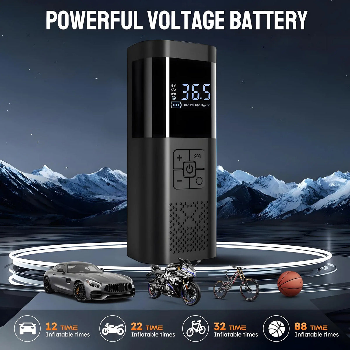 Compact tire inflator for cars, motorcycles, bikes and balls