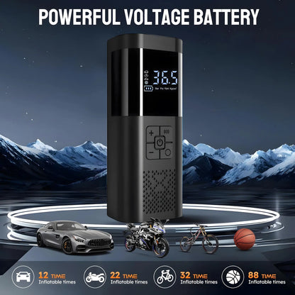 Compact tire inflator for cars, motorcycles, bikes and balls