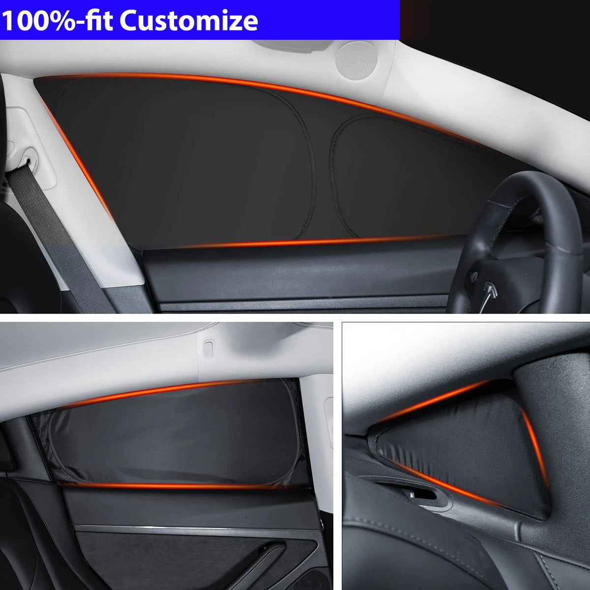 Blackout Sun Shades for Tesla Model Y 2020-2024 and Juniper 2025+, Windshield, Side Window and Full 8-Piece Privacy Sets