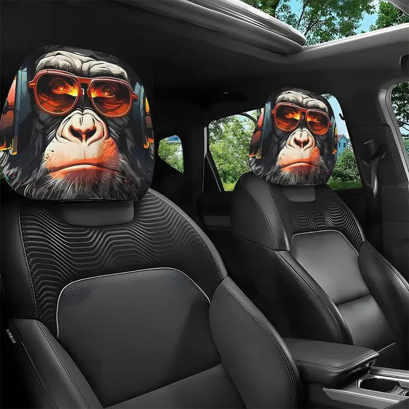Halloween Funny Face Car Headrest Covers, Set of 2 Double-Sided Printed Polyester Covers, Easy to Wash, 17 Styles