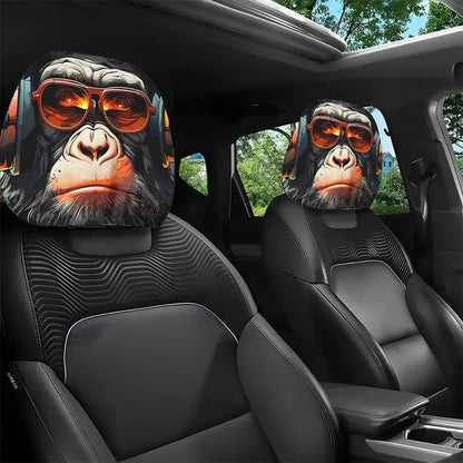 Halloween Funny Face Car Headrest Covers, Set of 2 Double-Sided Printed Polyester Covers, Easy to Wash, 17 Styles