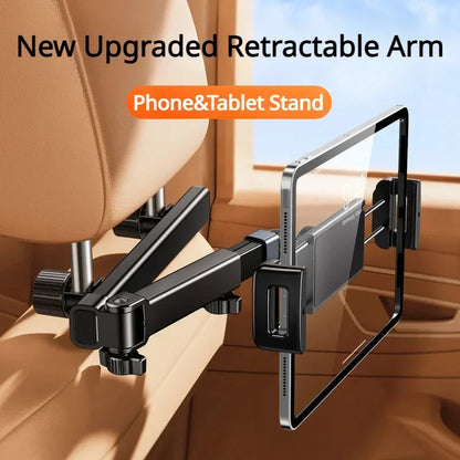 Telescopic Headrest Tablet and Phone Holder for Car Back Seat, Fits 5 to 13 Inch Devices, Rotates and Tilts, Black or Red