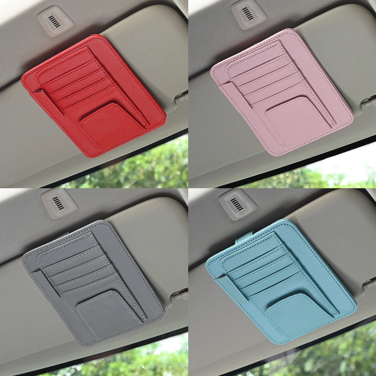 Multi-Pocket Car Visor Organizer — PU Leather Storage for Cards, Glasses & Sunshade