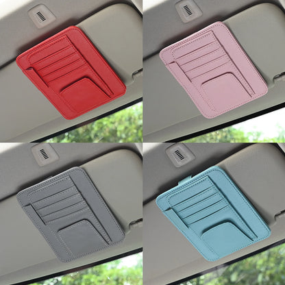 Multi-Pocket Car Visor Organizer — PU Leather Storage for Cards, Glasses & Sunshade