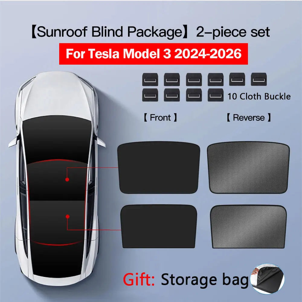 Glass Roof Sunshade for Tesla Model Y 2020-2024 and Juniper, Model 3 2017-2023 and Highland, Clip-On Shades in Black, White or Blue