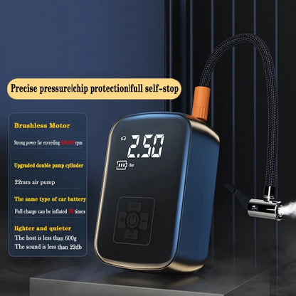 Portable Tire Inflator 150 PSI with Digital Display, Auto Stop and LED Light, Cordless Rechargeable or 12V Corded