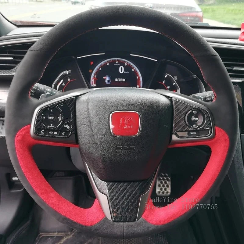 Steering Wheel Cover for Honda Civic (11th Gen), Hand-Sewn Suede and Leather Wrap with Needle and Thread, 5 Styles