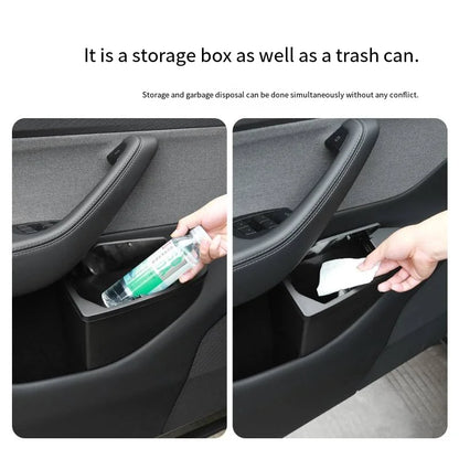 Front Door Storage Bins with Push Lid for Tesla Model Y Juniper 2025+, ABS Door Pocket Organizer and Trash Can