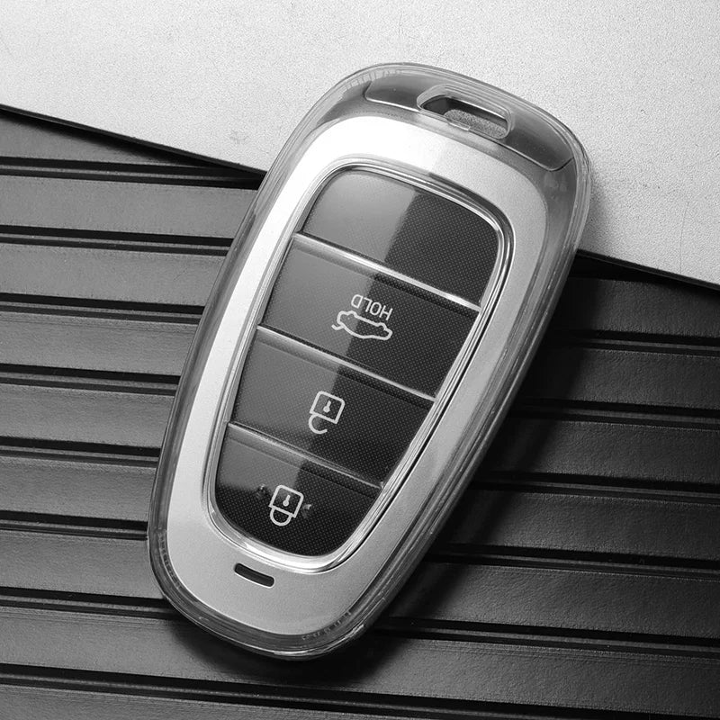 Key Fob Cover for Hyundai 4-Button Keys, Full-Wrap Clear TPU Case for Tucson (NX4), Sonata, Santa Fe and Nexo, Clear or Clear Black