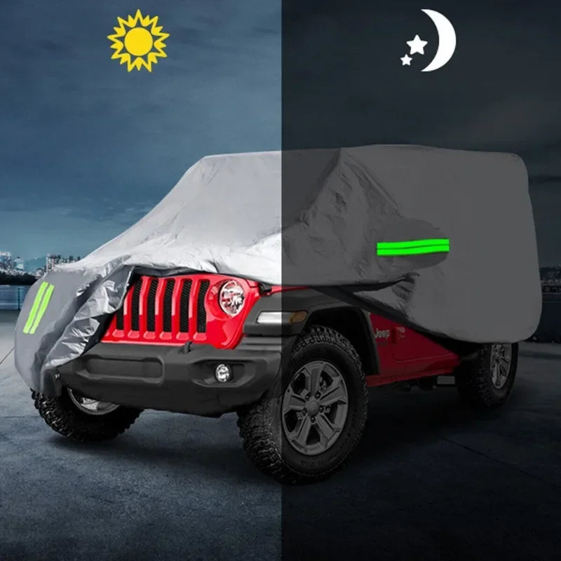Full Car Cover for Jeep Wrangler JL 2018-2019, JK, TJ, YJ and CJ, Silver or Black 190T Polyester, Choose 2-Door or 4-Door Size