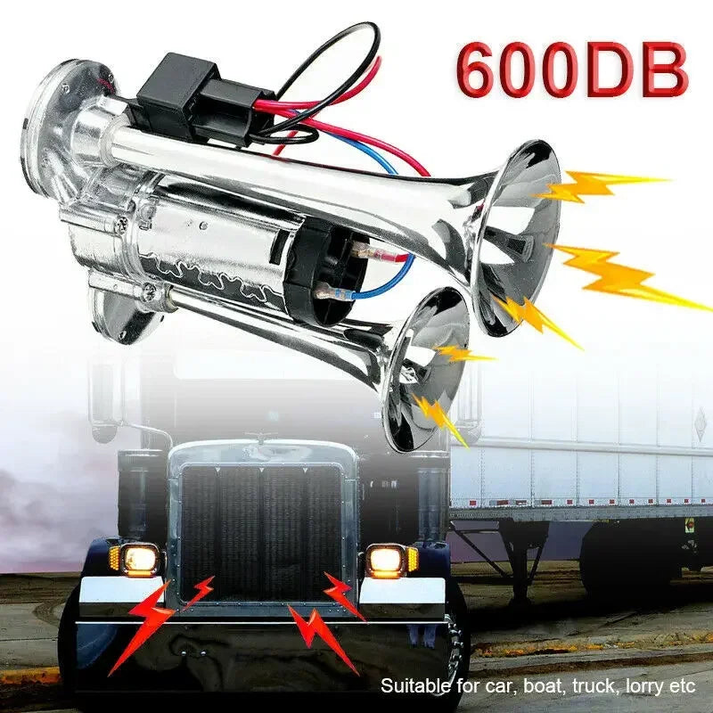 Dual trumpet air horn on a truck