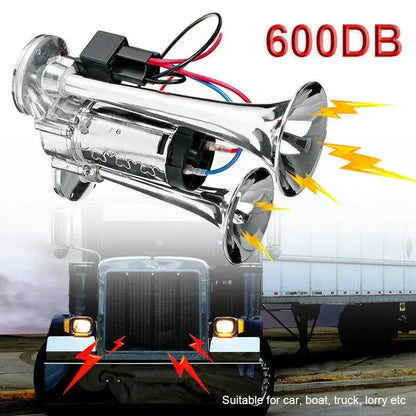 Dual trumpet air horn on a truck
