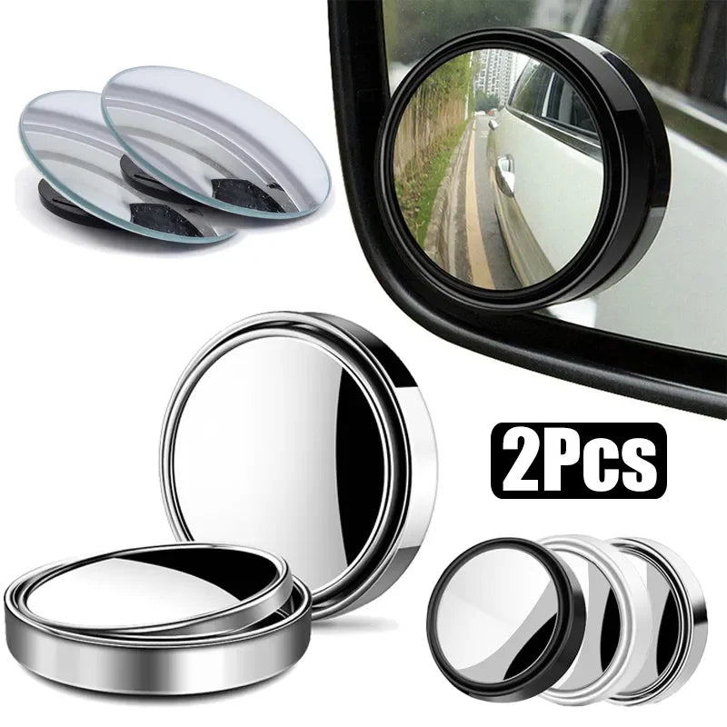 Round Blind Spot Mirrors, 2 Pack, 2 Inch HD Glass Convex Mirrors with 360 Degree Swivel, Stick-On for Car Side Mirrors