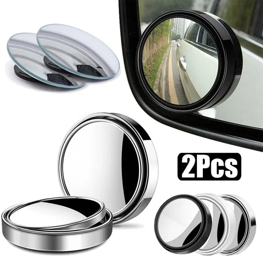 Round Blind Spot Mirrors, 2 Pack, 2 Inch HD Glass Convex Mirrors with 360 Degree Swivel, Stick-On for Car Side Mirrors