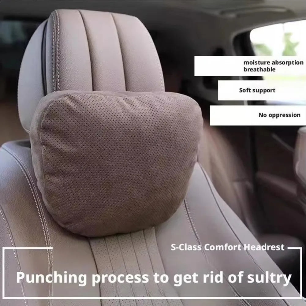 Faux Suede Car Headrest Neck Pillow, Soft Neck Support Cushion with Elastic Back for Front and Rear Seats, 18 Styles